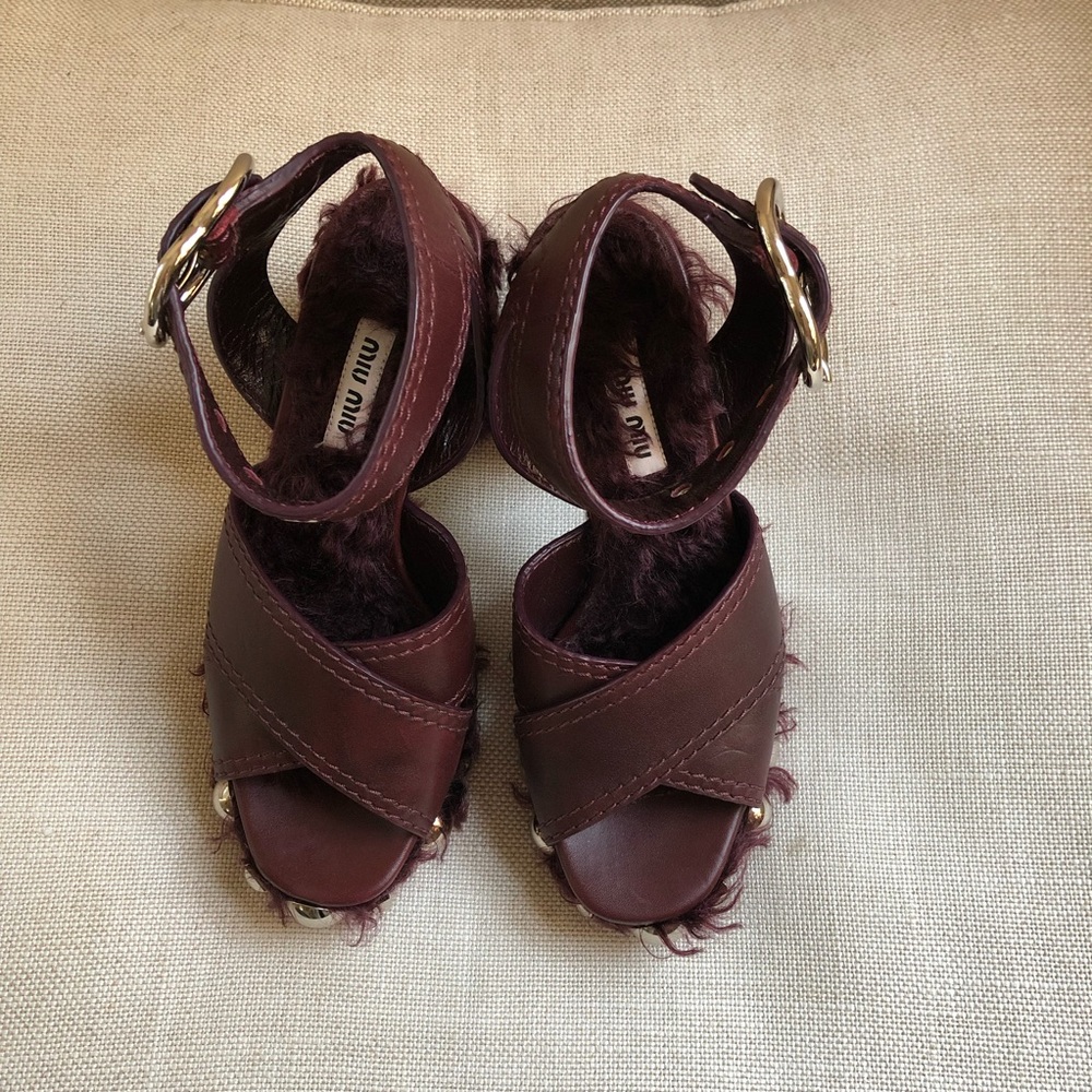 Miu Miu Platform Sandals Platform Studded Faux Sh… - image 7
